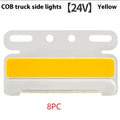 Waterproof aluminium alloy truck side light with super bright COB LED, shown in multiple colour options for 12V and 24V vehicle systems.