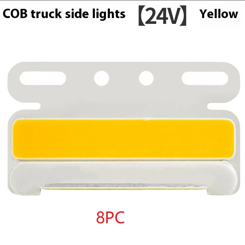 Waterproof aluminium alloy truck side light with super bright COB LED, shown in multiple colour options for 12V and 24V vehicle systems.
