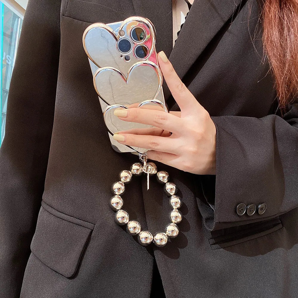 iPhone mobile phone case with shiny silver love electroplating design on a soft TPU back cover.