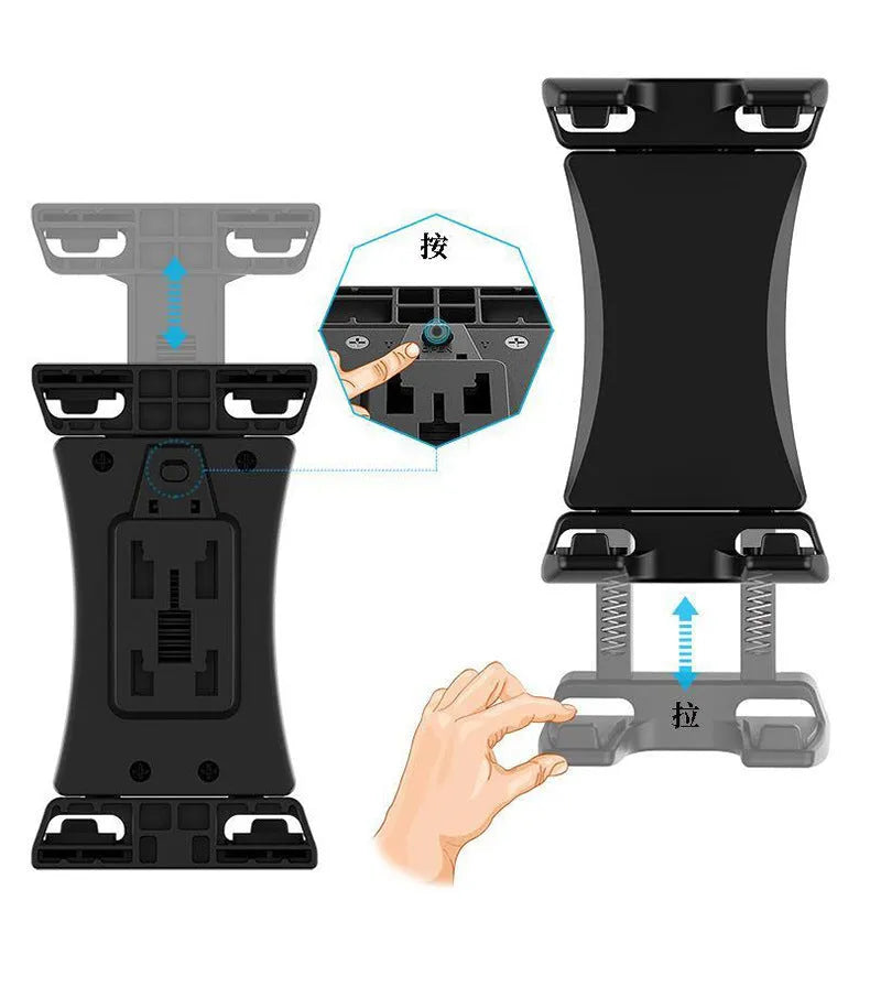 Black ABS plastic bicycle handlebar mount holding a mobile phone and a tablet computer.