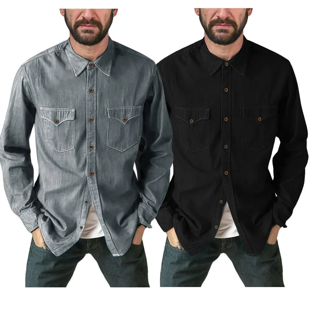 A denim cardigan coat in a regular fit, shown in khaki colour.