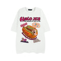 Cartoon hamburger dog printed loose fit cotton T-shirt in white, apricot, or sky blue.