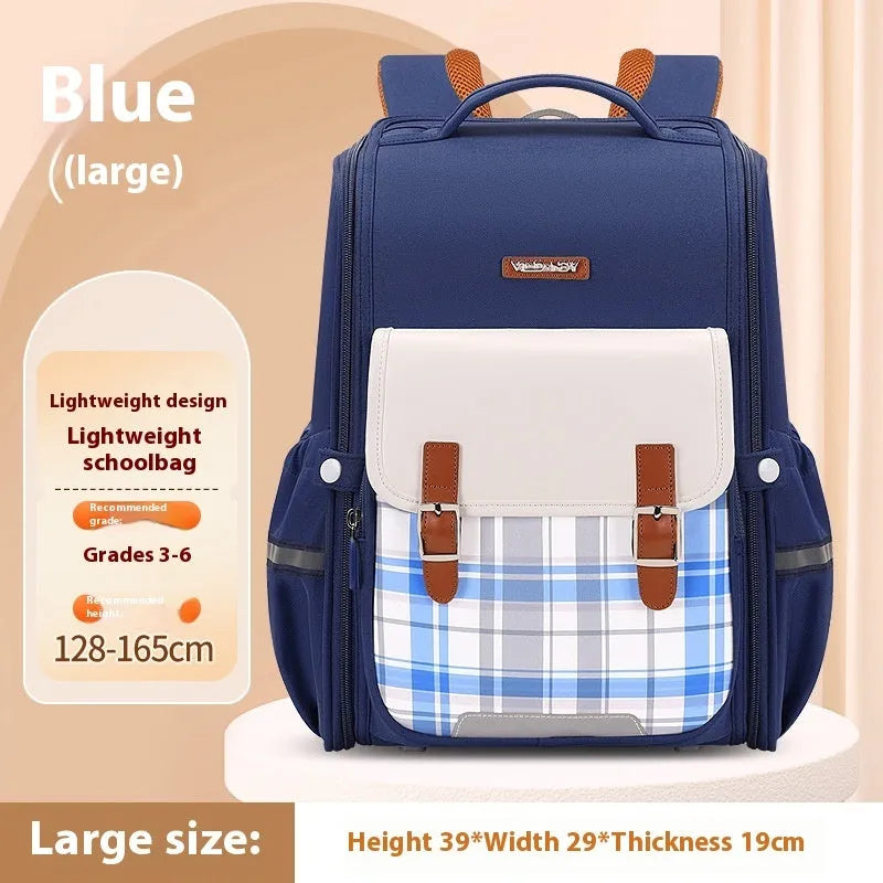 Lightweight Oxford cloth school backpack for students in navy blue, royal blue, pink, green and beige colours