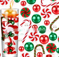 Two red suit floating stuffed vase Christmas decorations with plastic floating filling vase on a table