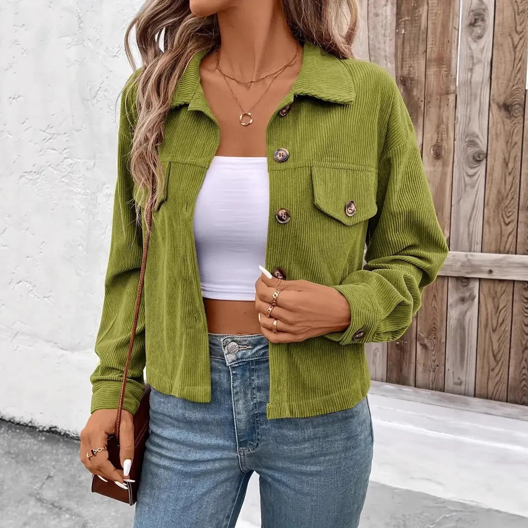 Women's retro artistic polyester shirt coat jacket in loose fit with long sleeves