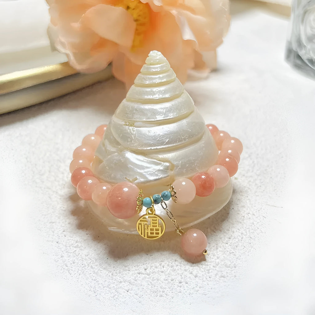 Pink natural stone bracelet with adjustable alloy chain for women