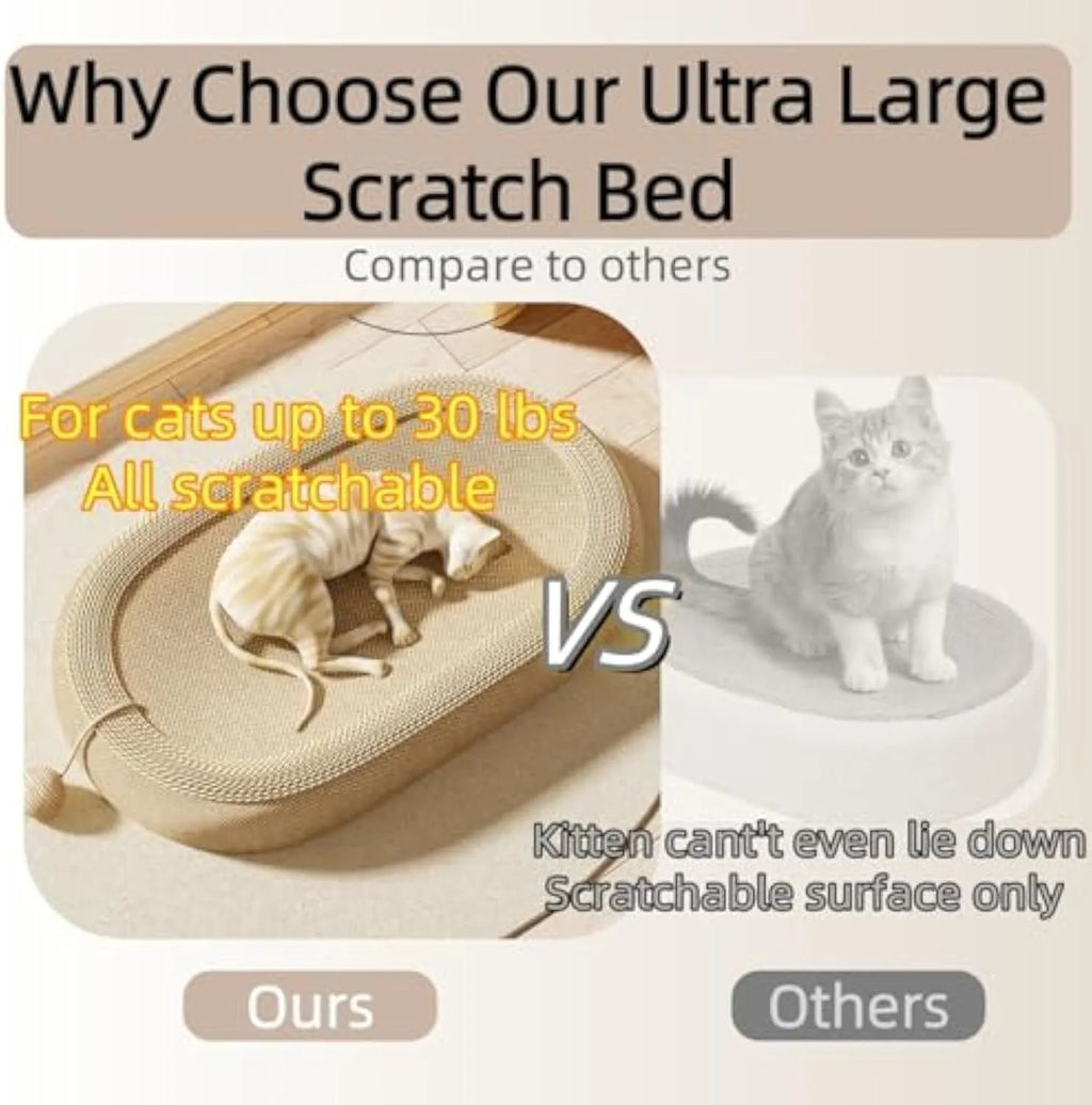 Large sisal cat scratching board with cloud-shaped lounge bed in a home setting