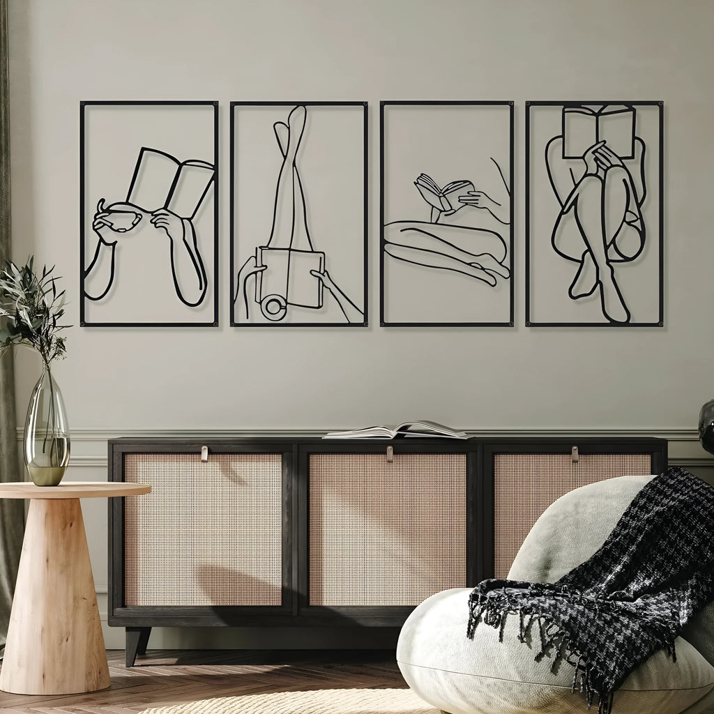 Four-piece iron wall decorative painting set with human body partial design, modern simplicity style, 17 x 10 inches each