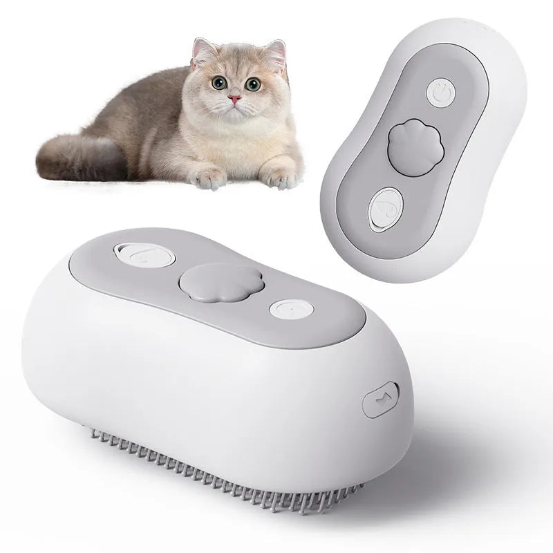 Rechargeable pet grooming comb for cats with spray function in beige yellow, blue, gray or orange colours
