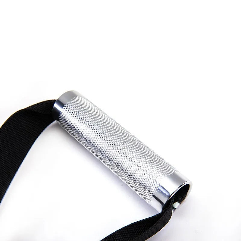 Pair of black aluminium and polyester gantry handles for fitness equipment accessories