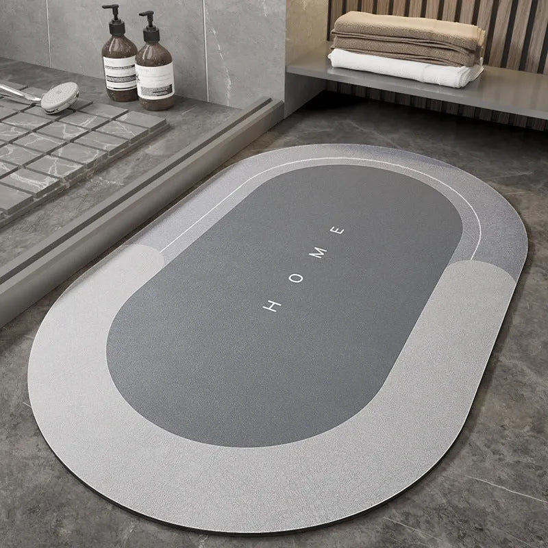 Blended bathroom floor mat in oval and rectangle shapes, Baikal colours blue light grey green dark grey