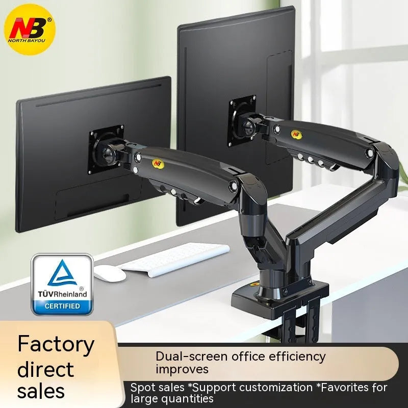 Dual screen monitor bracket with aluminium alloy construction and VESA mounting compatibility