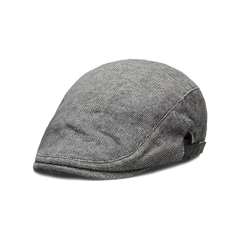 Men's adjustable cotton and linen beret in dome crown style on a neutral background