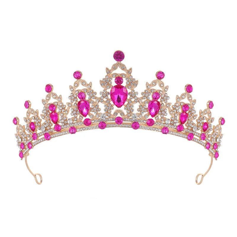 Baroque crown bridal headdress with clear crystal rhinestones on metal alloy base