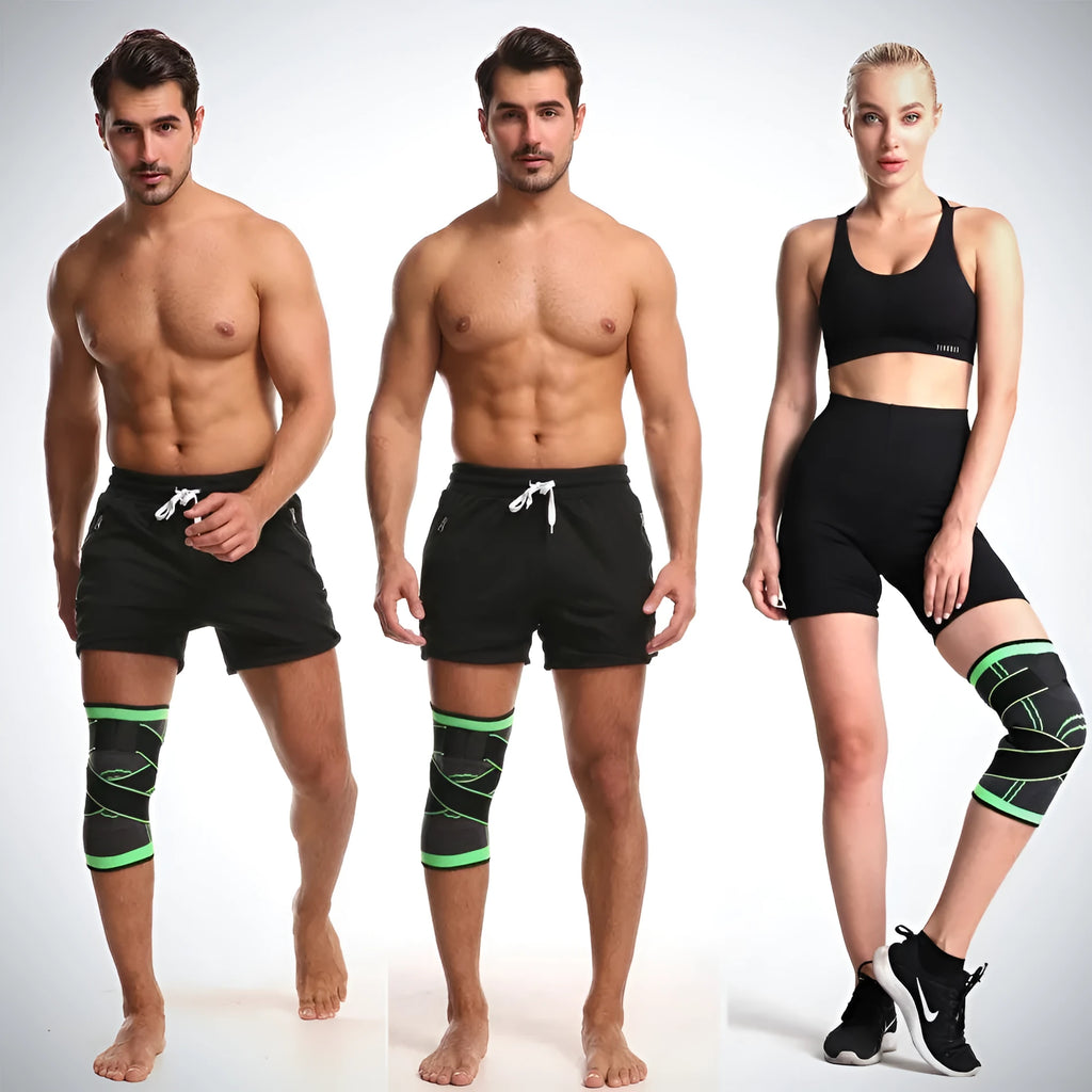 A pair of black non-slip knee pads for sports and fitness activities on a plain background.