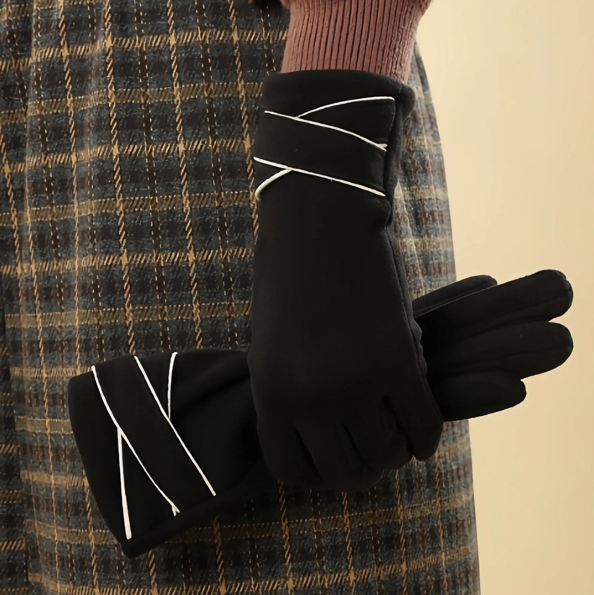 Women's winter touch screen gloves, velvet padded, polyester, average size, black beige khaki pink
