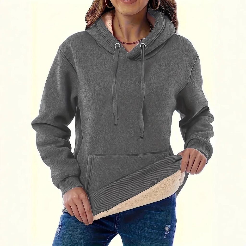 Women's thick polyester hooded sweater with side pockets and 3D pattern in multiple colour options