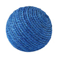 White sisal rope ball cat toy with bell on wooden floor, 8cm diameter