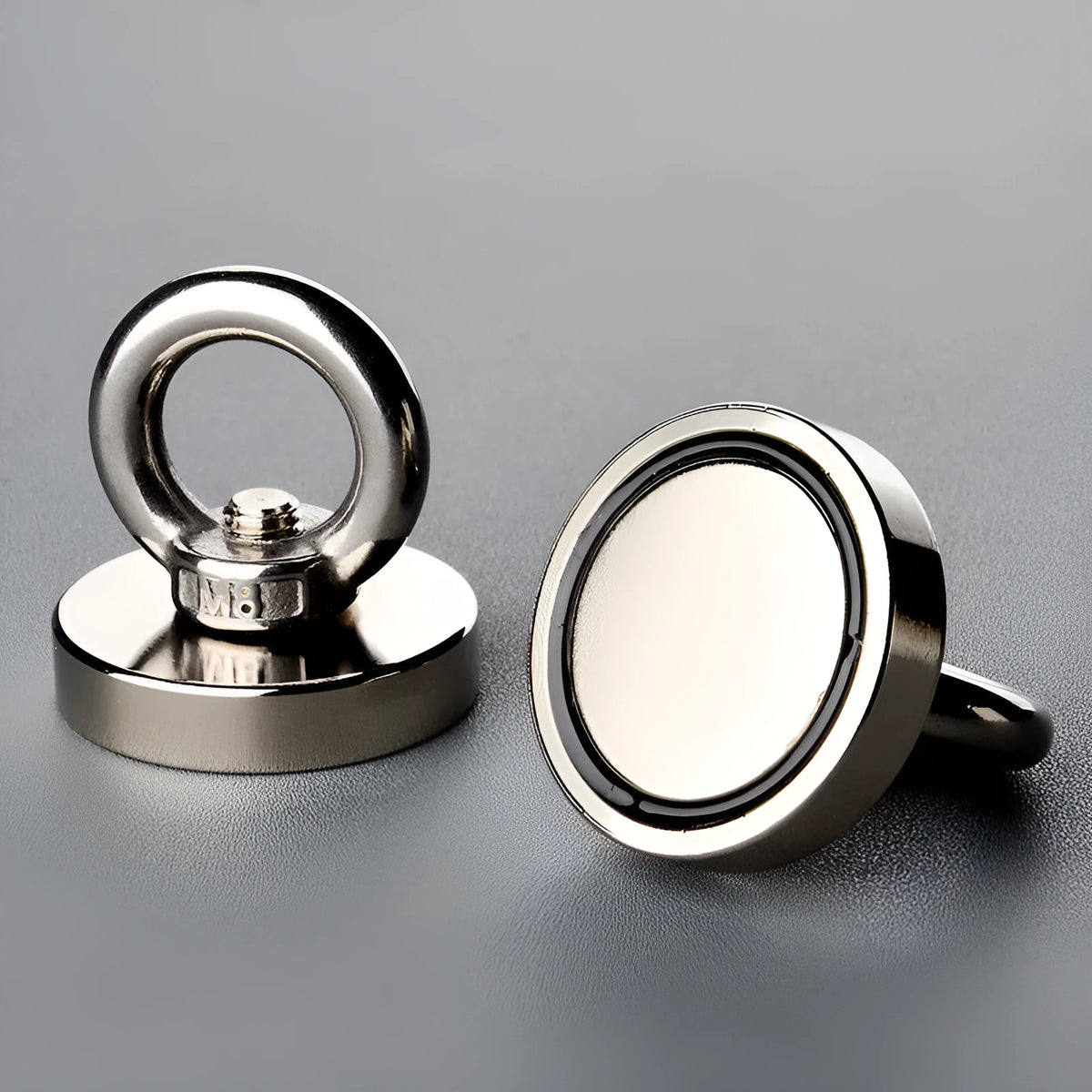 60mm round neodymium iron boron magnet salvage device with 10m rope and ring on a dark background