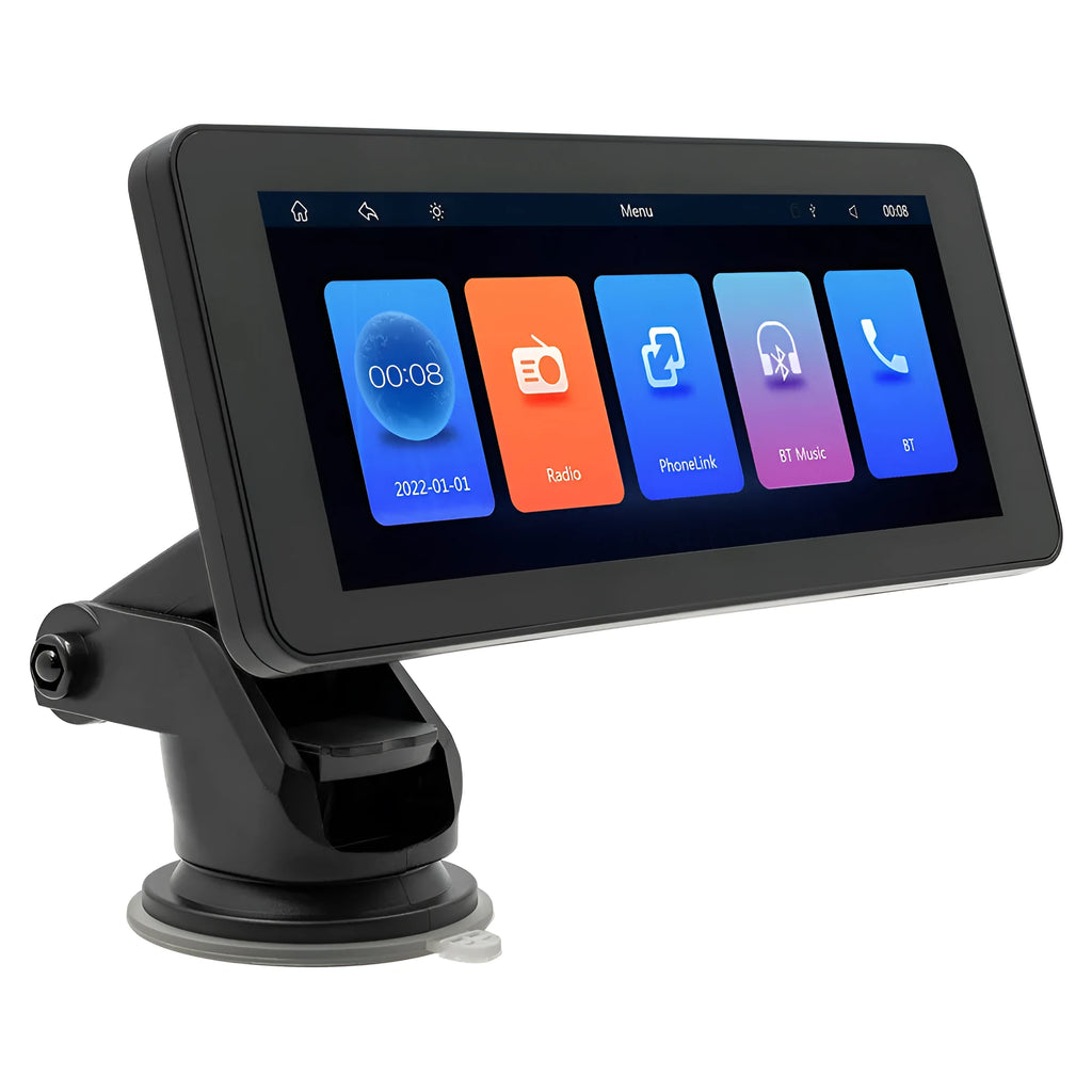 Portable wireless car video player with 6.86-inch screen on a plastic housing.