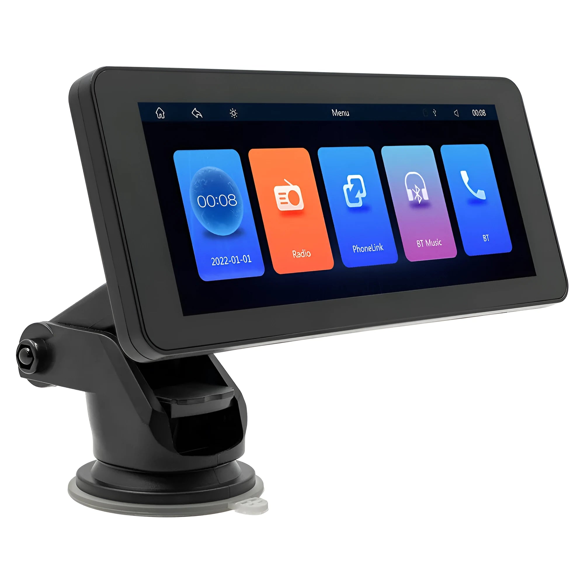 Portable wireless car video player with 6.86-inch screen on a plastic housing.