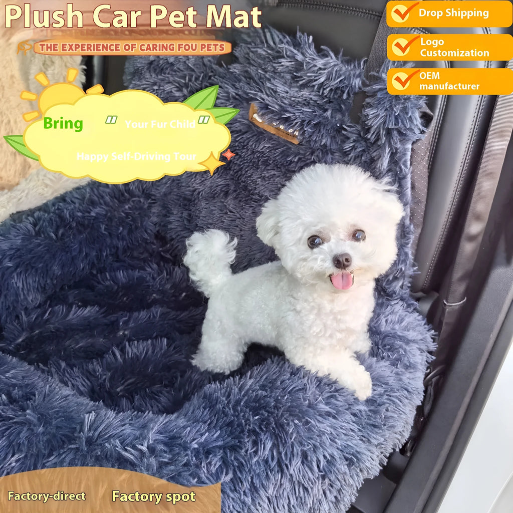 Dark grey thickened cloth pet mat placed on a car seat.