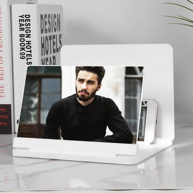 9-inch smartphone screen amplifier with plexiglass lens and universal phone holder