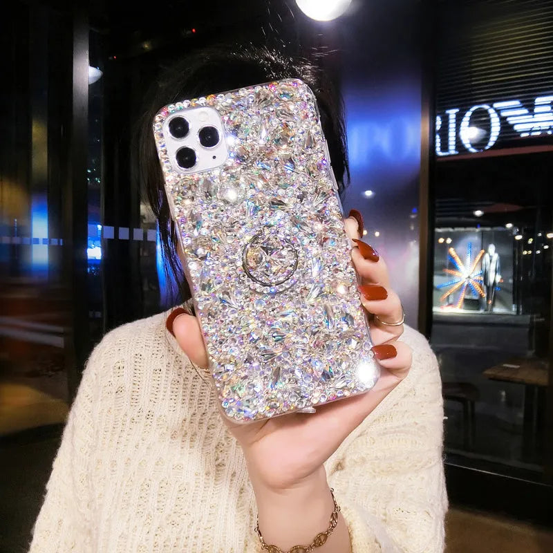 Acrylic Samsung phone case with diamond pattern and mounting bracket in luxury colours