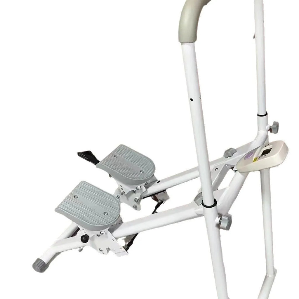 Foldable white home treadmill and climbing machine set with starlight white finish