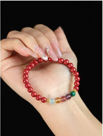 Purple gold cinnabar crystal string beads bracelet with manual crafting and couple style design