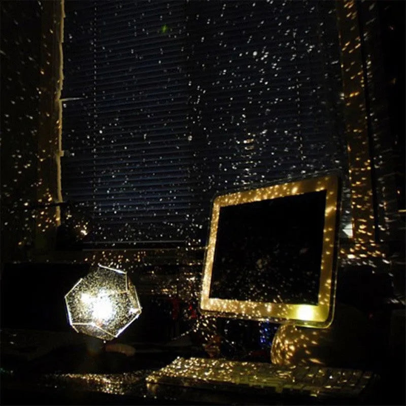 LED star projector night light projecting constellations onto bedroom ceiling with remote control