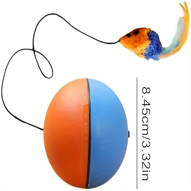 Blue and orange interactive cat toy plush mouse ball with catnip pocket for feline exercise
