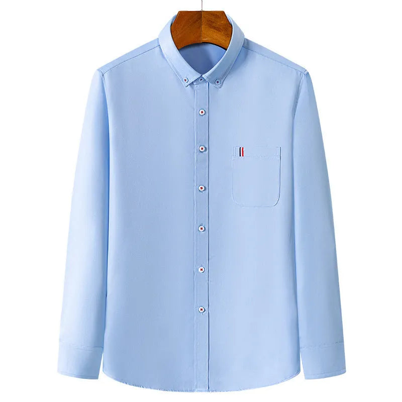 Men's casual business dress shirt in solid colour, 100% polyester chemical fibre blended fabric, Asian sizing
