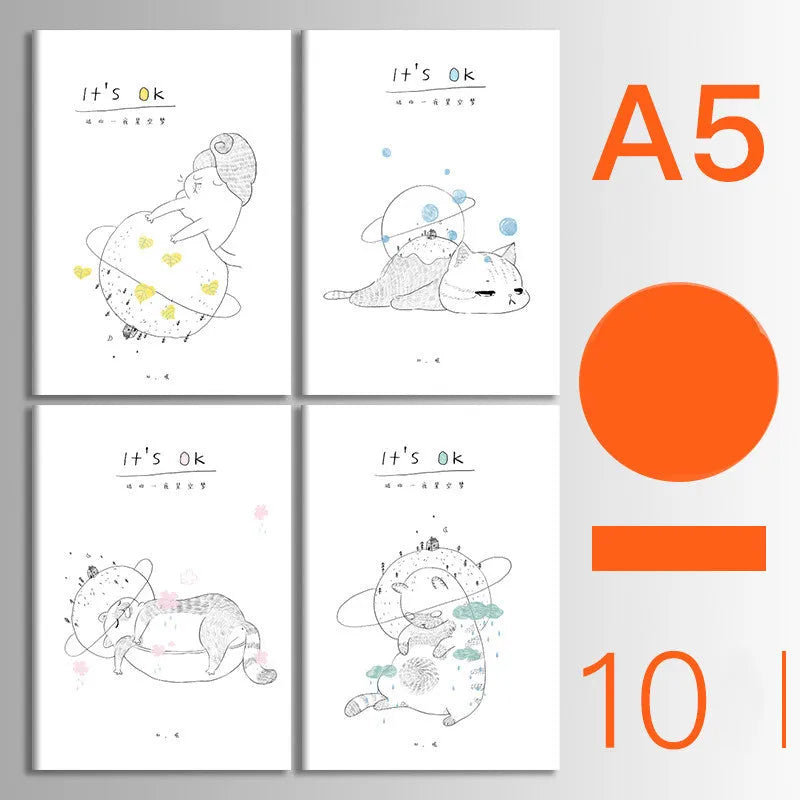 Ten soft cover thread-bound notebooks in A5 and B5 sizes with various designs