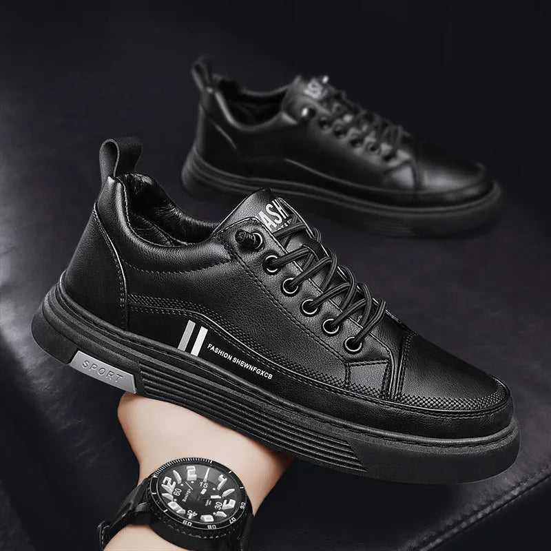 Men's white skateboard shoes with microfiber upper and elastic band closure