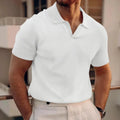 Men's slim-fit lapels T-shirt with heavy waffle knit texture in solid colour.