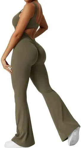 Women's sleeveless flare jumpsuit for yoga and fitness in various colours