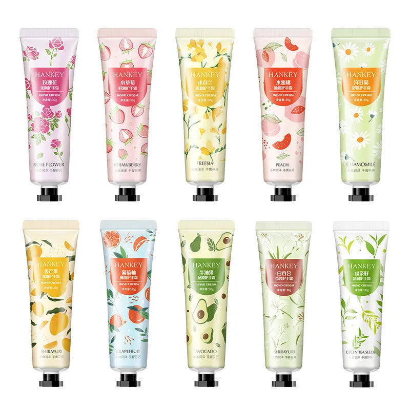 30g tube of fruit hand cream with avocado, chamomile, grapefruit scent options for dry skin