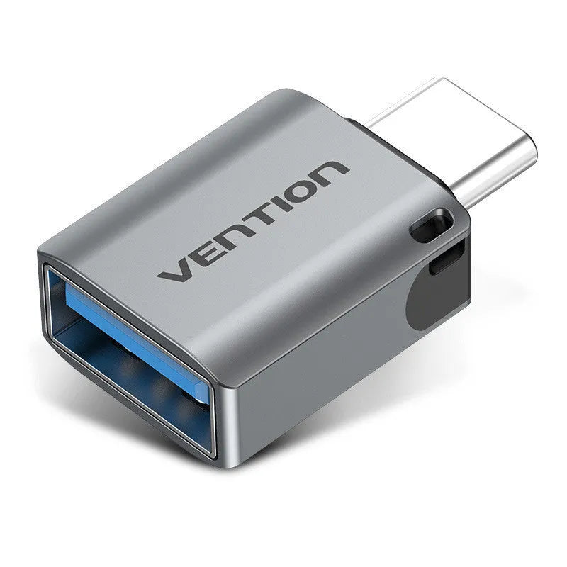 Grey aluminium USB 3.0 C Male to A Female OTG adapter with lanyard attachment