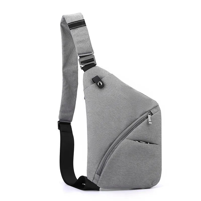 Men's grey Oxford cloth chest bag with one shoulder strap and letter detailing