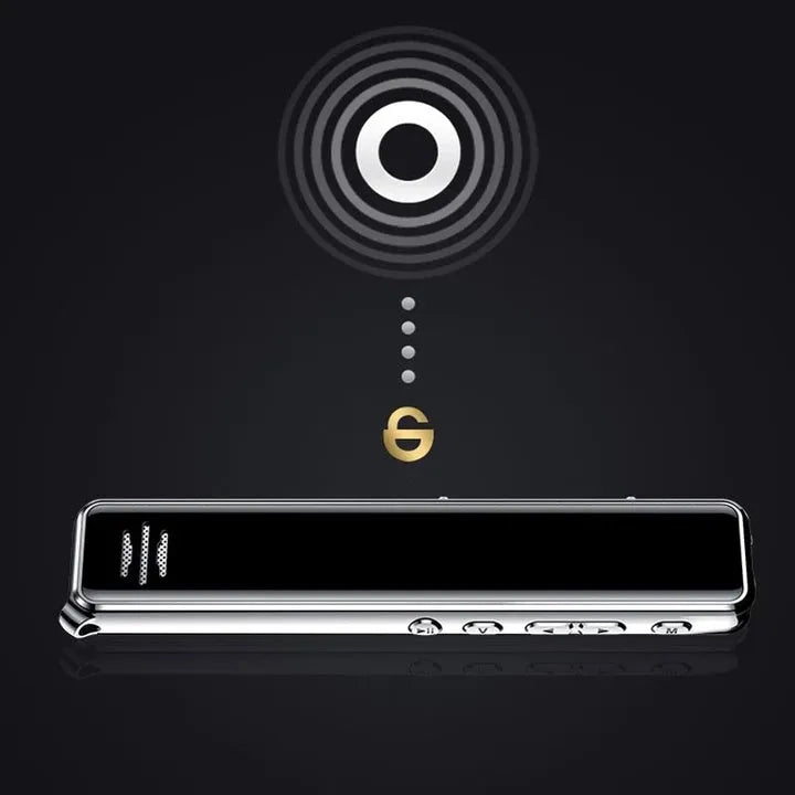 Black noise reduction recording pen with LCD screen, 108mm length, zinc alloy body
