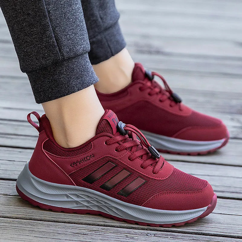 Breathable mesh elastic slip-on shoes for men and women in various colours on a non-slip sole.