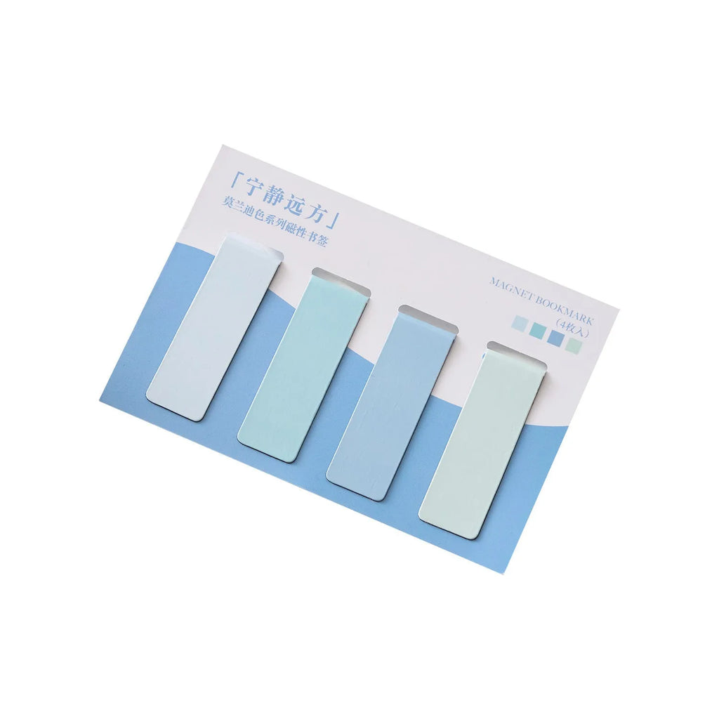 Set of four magnetic colour block bookmarks in muted Morandi pastel tones