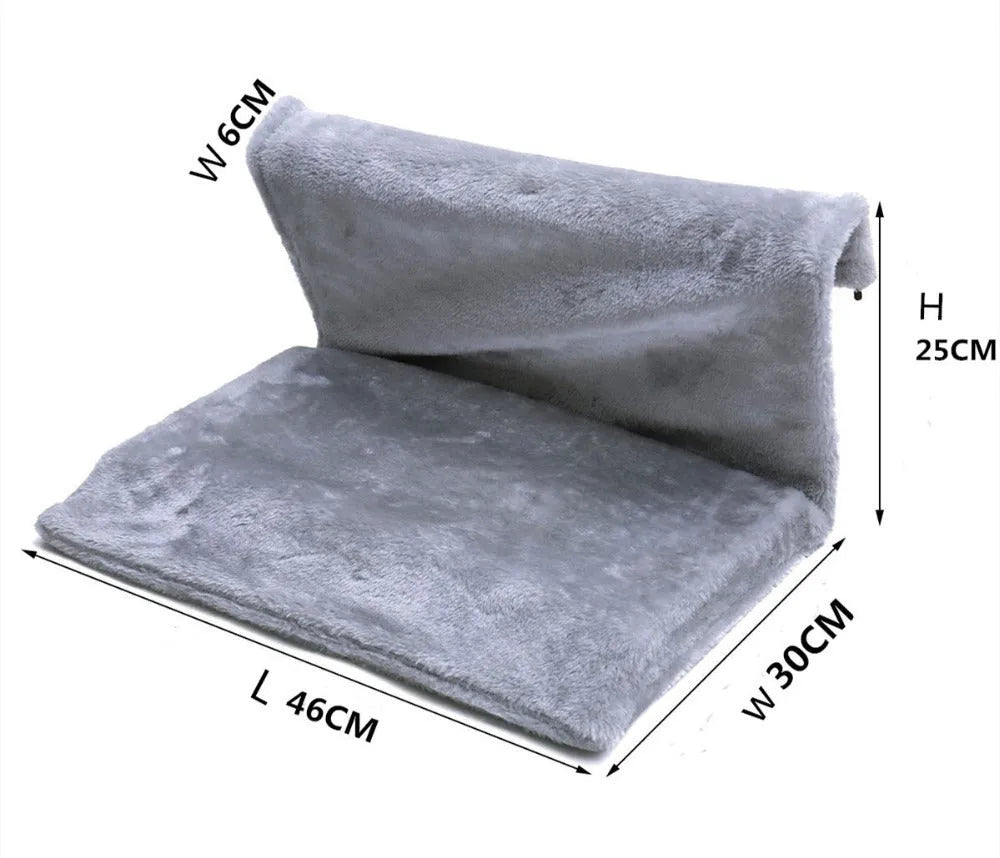 Grey cat bed hammock made of plush material measuring 46 by 30 by 25 cm