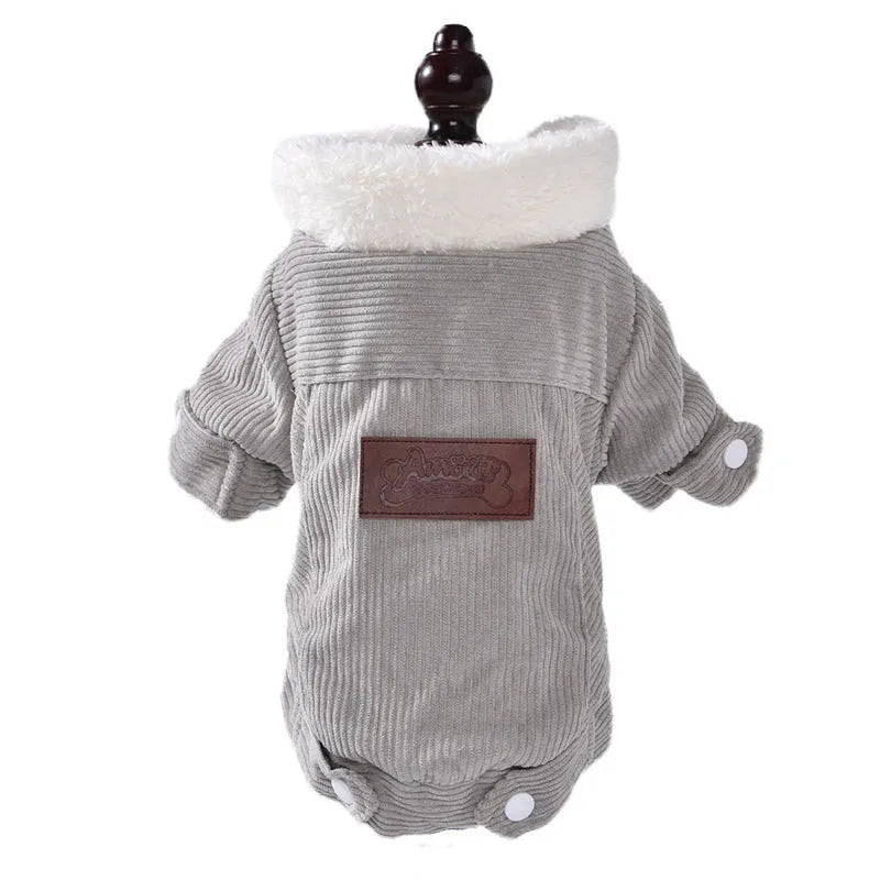 Grey lambswool dog vest with fleece lining for winter warmth on small breed pet