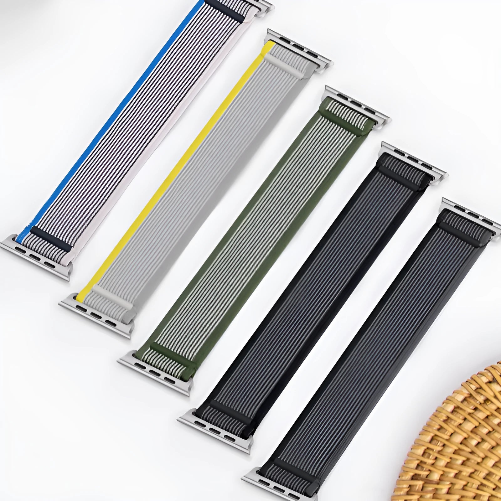 Nylon Apple Watch replacement band with integrated single-ring strap in various colours