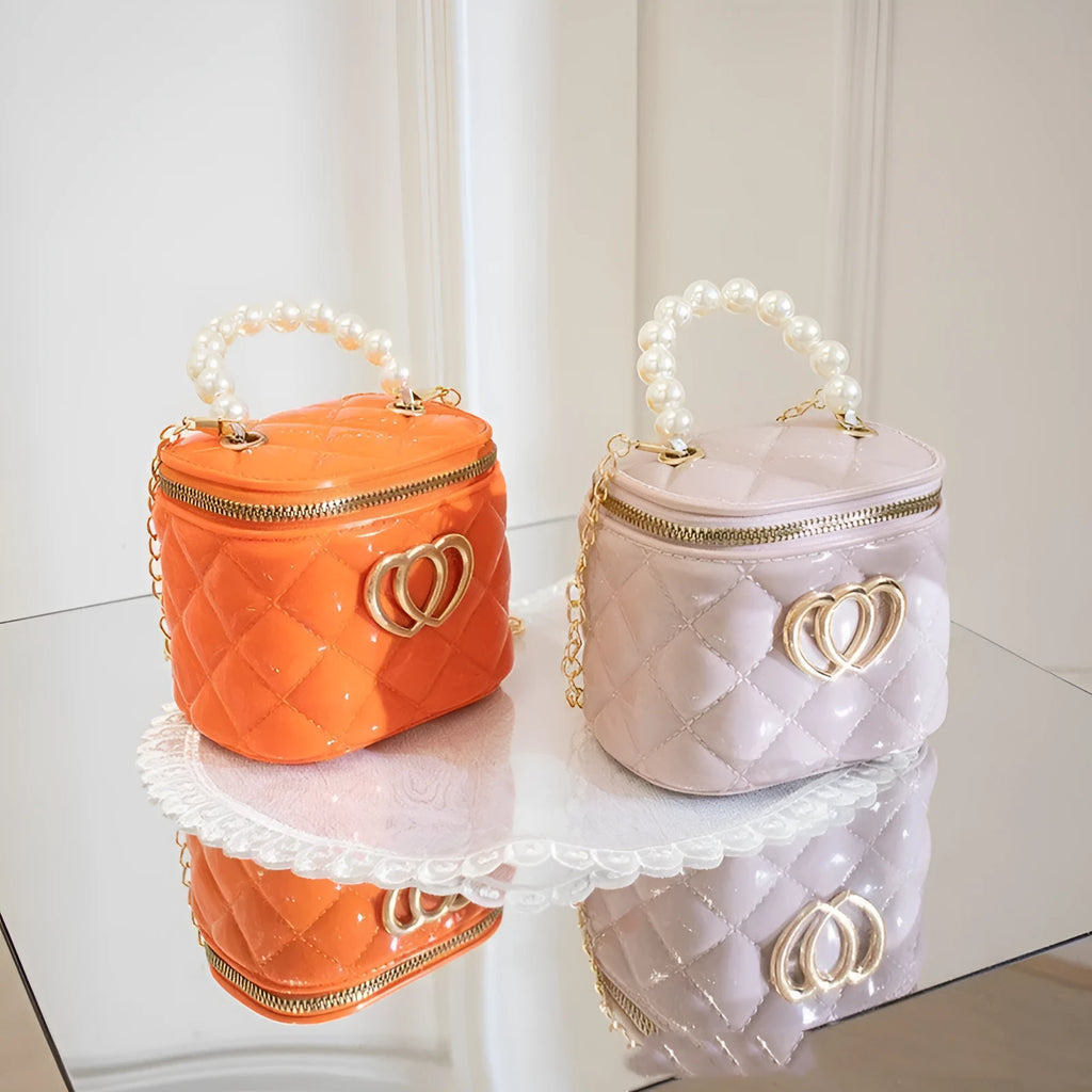 White PVC bucket gel bag with a heart-shaped pattern, shown open.