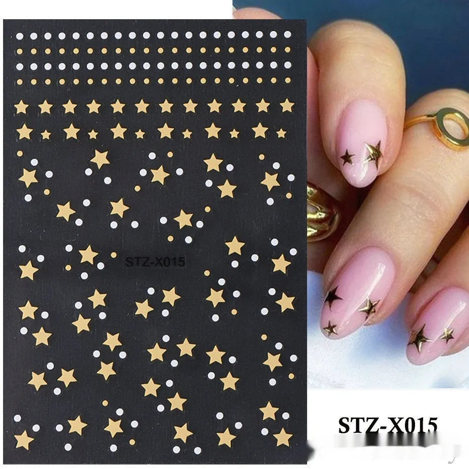 Cartoon nail art stickers sheet with black and silver love heart designs