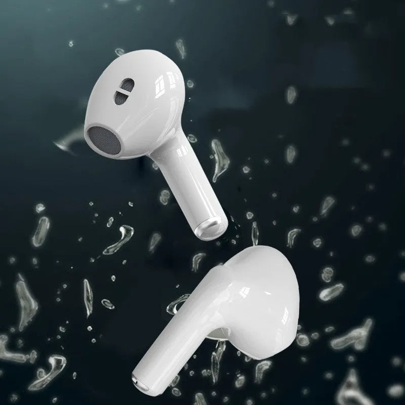 Mini wireless sports waterproof Bluetooth headset in black with charging base and data cable