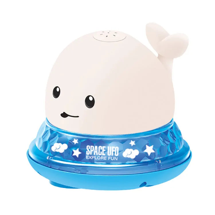 Automatic water spray whale bath toy with LED lights for baby sensory play